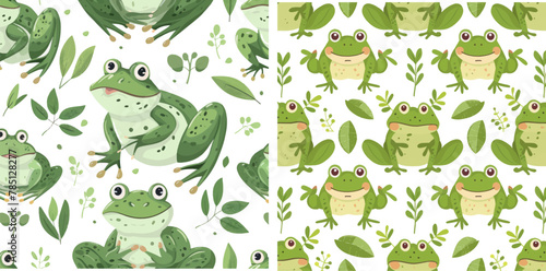 Repeating cute frogs and aquatic plants baby shower design  pattern