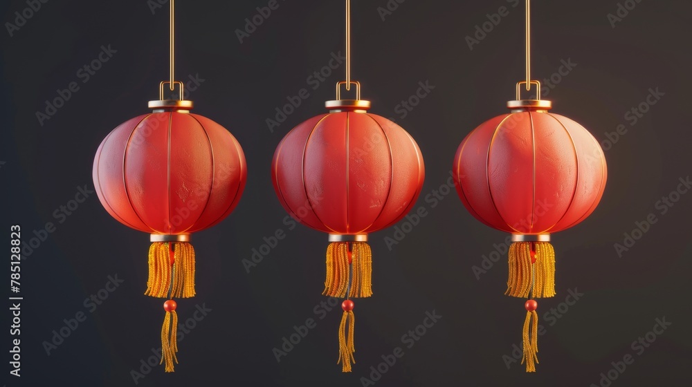 Animated 3D illustration of red lanterns and yellow tassels for Chinese New Year, Lantern Festival, or other holidays Animated 3D illustration of red lanterns and yellow tassels for Chinese New Year, Lantern Festival, or other holidays