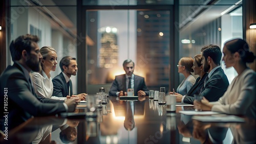 Office Meeting Blur: Business People in Boardroom Discussion Background photo