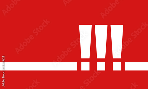 three white exclamation points on red background, alert or attention information, warning message or important announcement