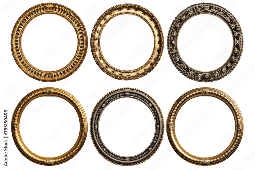 Radiant Elegance: A Collection of Six Opulent Oval Gold and Silver Frames. On White or PNG Transparent Background. Radiant Elegance: A Collection of Six Opulent Oval Gold and Silver Frames. On White or PNG Transparent Background.