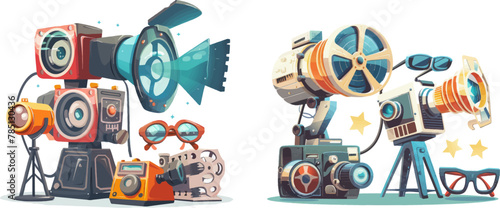 Hollywood cinematograph isolated icons illustration