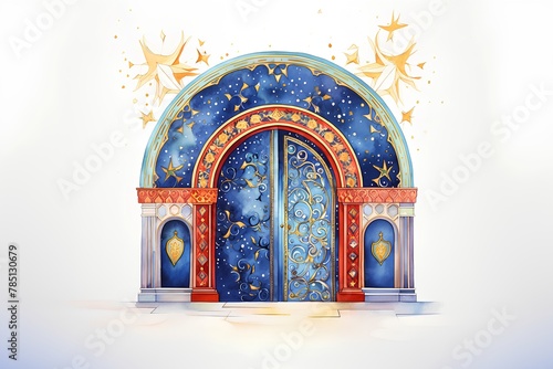 Ornate blue door with arabic pattern. Vector illustration. photo