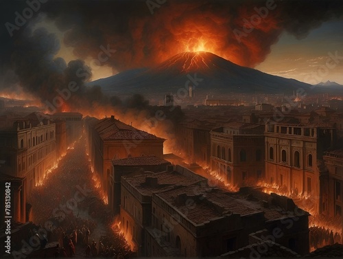 AD79 The eruption of Vesuvius and the panic in Pompeii photo