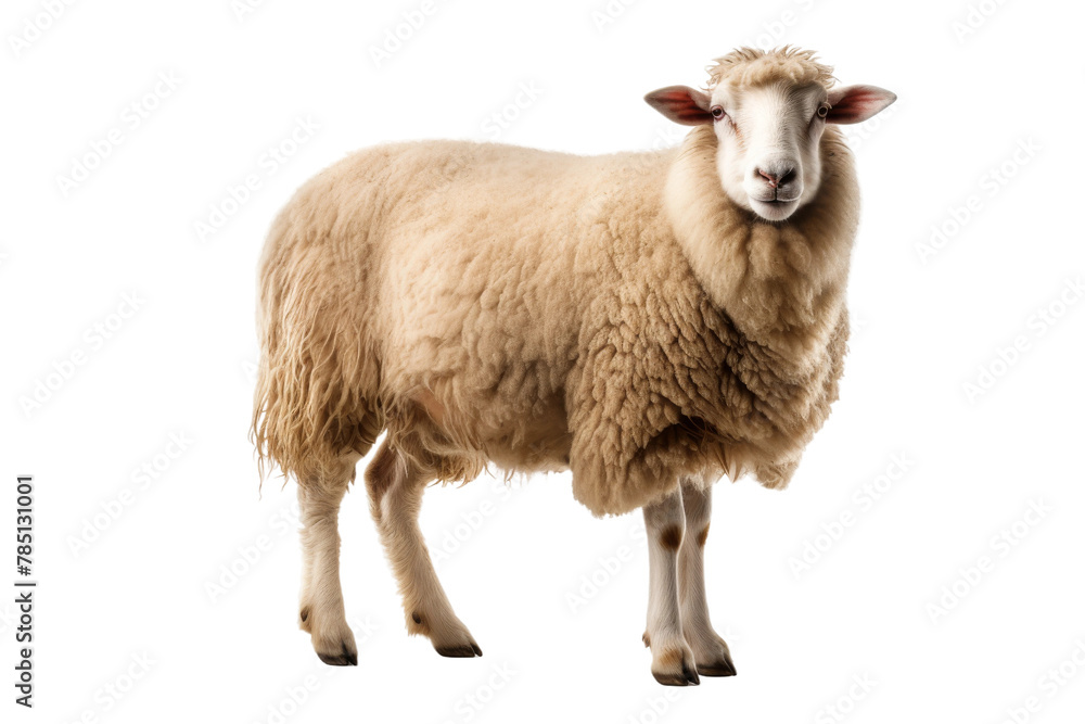 Ethereal Ewe: Graceful Sheep Stands on White. On White or PNG Transparent Background. Ethereal Ewe: Graceful Sheep Stands on White. On White or PNG Transparent Background.