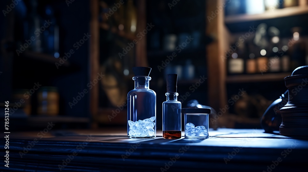 Medicines are scattered and medicine with bottles on the table. Generative AI Medicines are scattered and medicine with bottles on the table. Generative AI