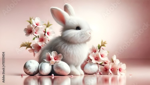 Playful young bunny surrounded by a sea of Easter eggs © Wirestock