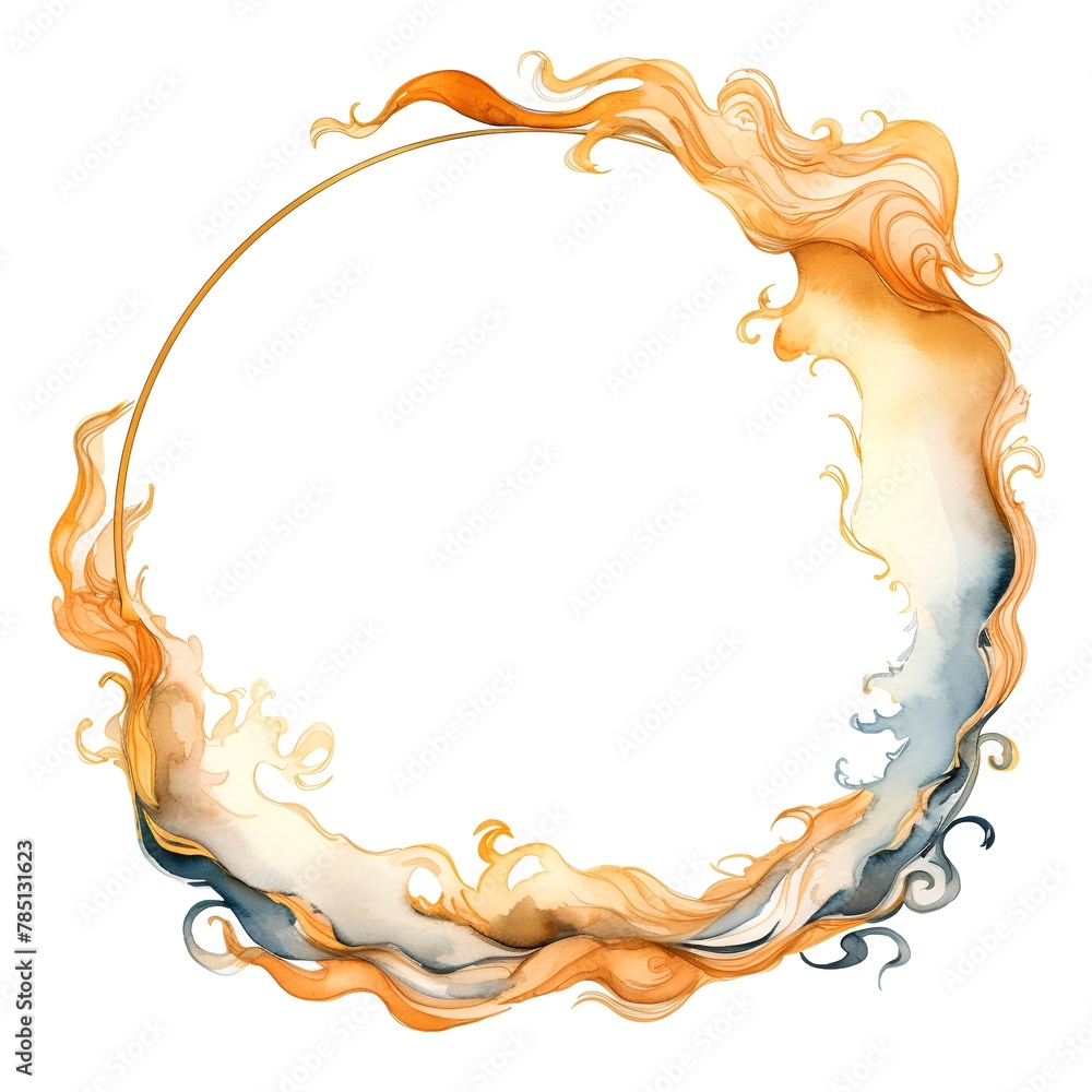 Circle frame made of watercolor splashes isolated on white background