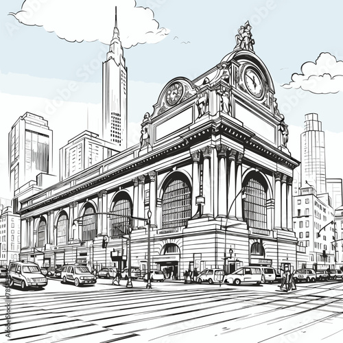 Grand Central Terminal. Grand Central Terminal hand-drawn comic illustration. Vector doodle style cartoon illustration