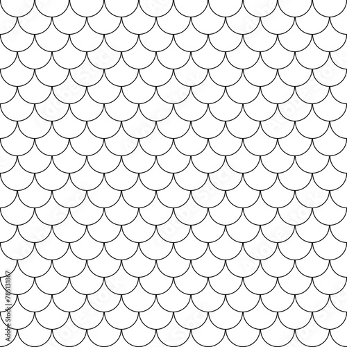 fish scale pattern, black and white line art animal scales, seamless repeatable texture