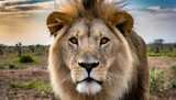 AI generated illustration of a lion in a dried landscape
