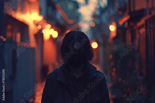 AI generated illustration of a silhouette of a person on a dark alleyway © Wirestock