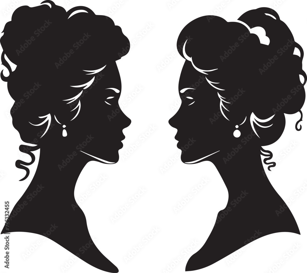 two cameo woman black silhouette on white background two cameo woman black silhouette on white background