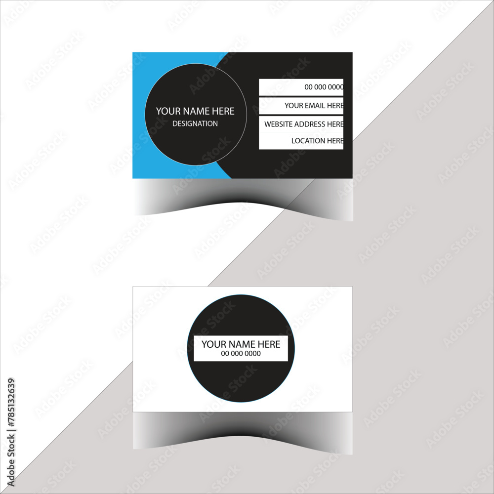 Company Modern Creative Clean Black Blue and White Simple Attractive Standard Business card Template