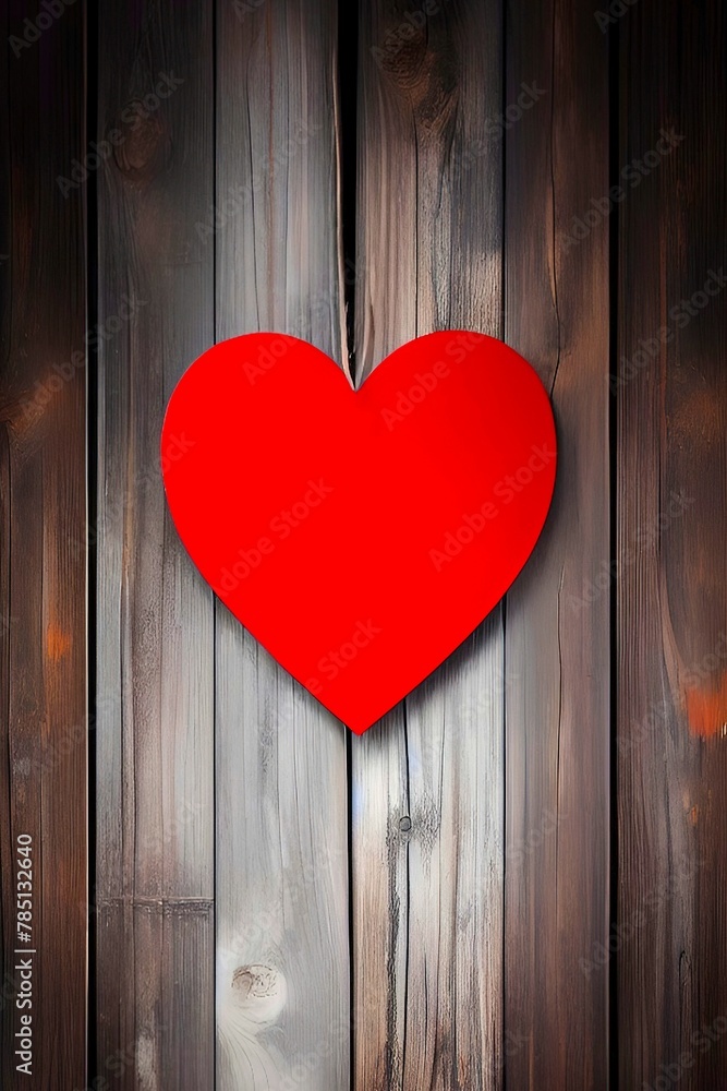Red heart hanging on the wall of a wooden background Red heart hanging on the wall of a wooden background