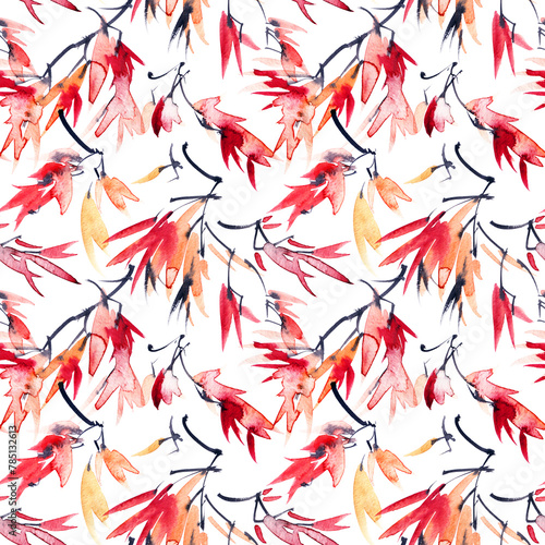 Watercolor autumn tree leaves pattern