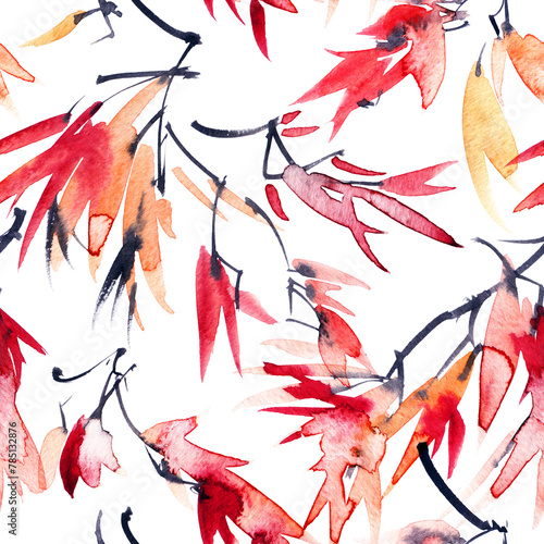 Watercolor autumn tree leaves pattern