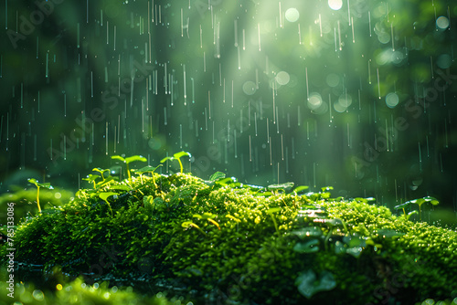green moss covered with moss, Beautiful moss rain background