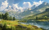 AI-generated illustration of a Scenic mountain valley with a river