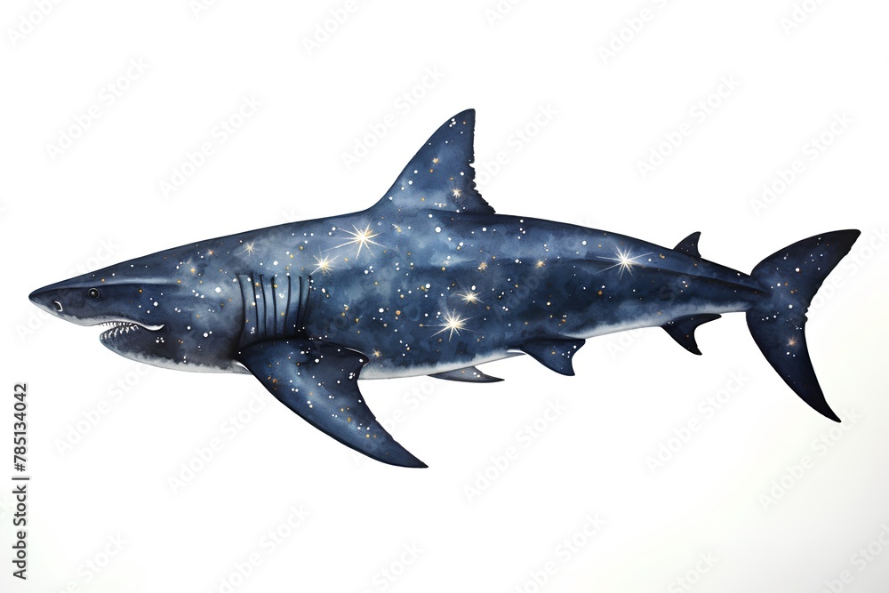 Fototapeta premium Illustration of a shark with starry sky in the background.
