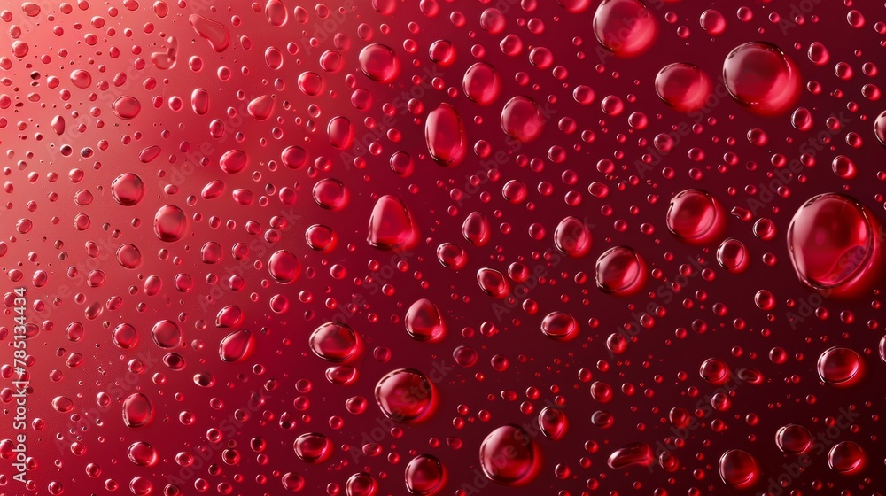 Three dimensional abstract liquid drink graphic design wallpaper. Realistic dew bubble droplet pattern on strawberry-colored surface. Three dimensional abstract liquid drink graphic design wallpaper. Realistic dew bubble droplet pattern on strawberry-colored surface.