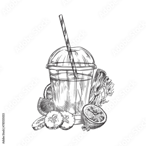 Vector illustration of a fresh vegetable smoothie in a plastic cup on a white background