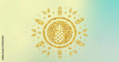 Image of colourful shapes and pineapple over beige background
