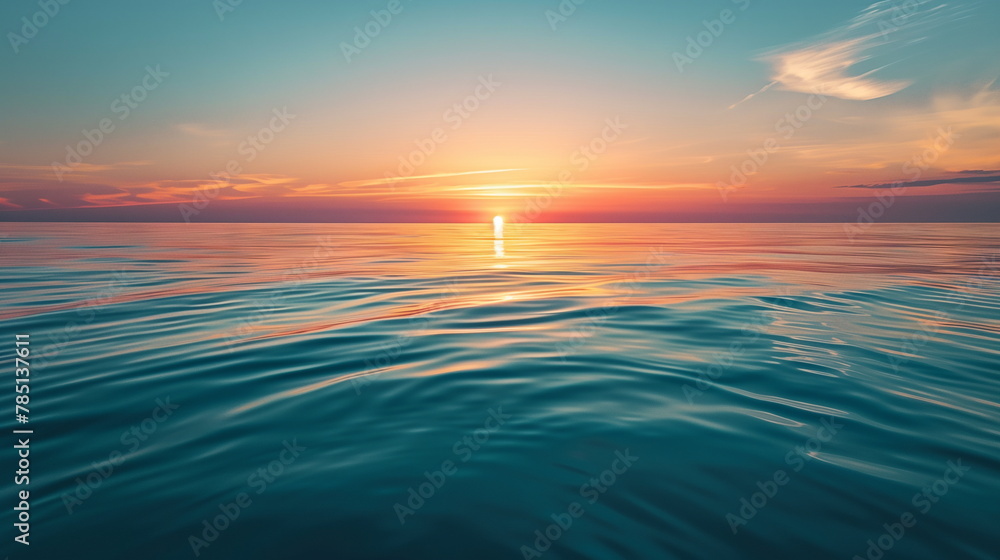 Obraz premium a calm sea, morning, endless horizon, beautiful sunrise - Generative AI