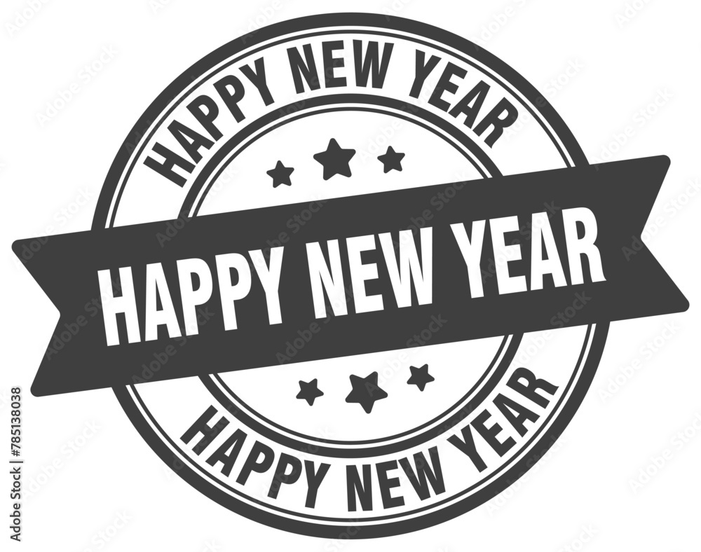 happy new year stamp. happy new year label on transparent background. round sign