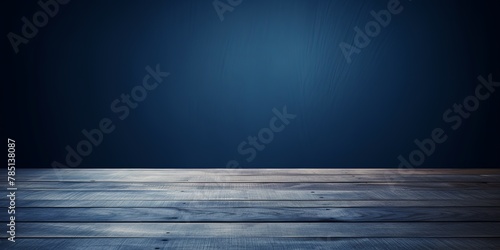Indigo background with a wooden table, product display template. indigo background with a wood floor