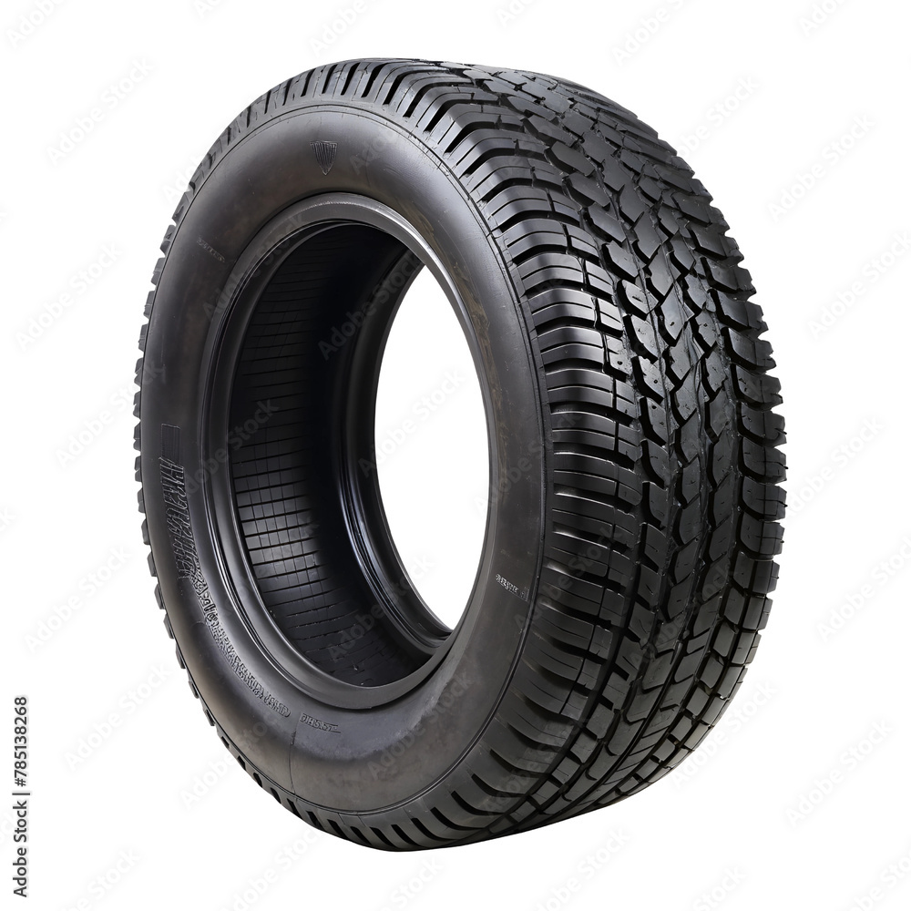Car tire, isolated, close-up on a transparent background.