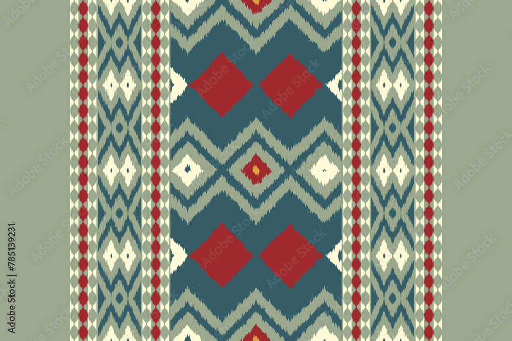 Obraz premium Fabric ethnic tribal pattern art. Ethnic ikat seamless pattern. American and Mexican style. Design for background, wallpaper, illustration, fabric, clothing, carpet, textile, batik, embroidery.