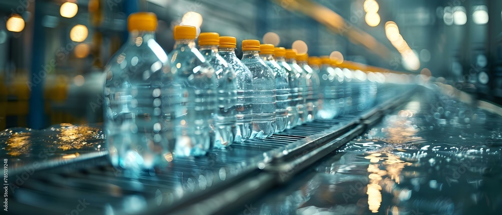 Bottling Rhythm: Industrial Harmony in Plastic. Concept Industrial Design, Plastic Bottles, Manufacturing Processes, Recycling Solutions, Sustainable Practices
