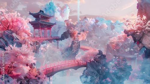Chinese style colorful glass landscape poster background 