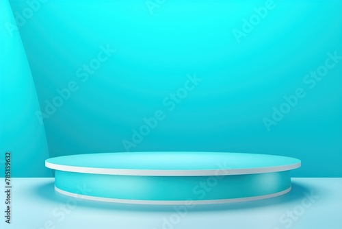 Cyan background, gradient cyan wall, abstract banner, studio room. Background for product display with copy space