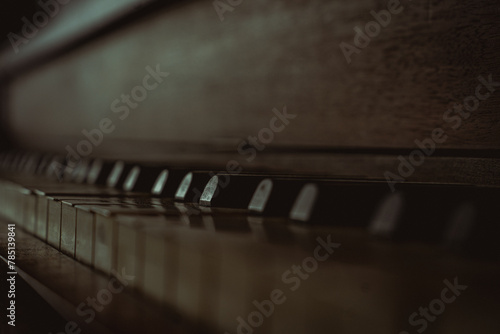 Brown keys of a wooden piano