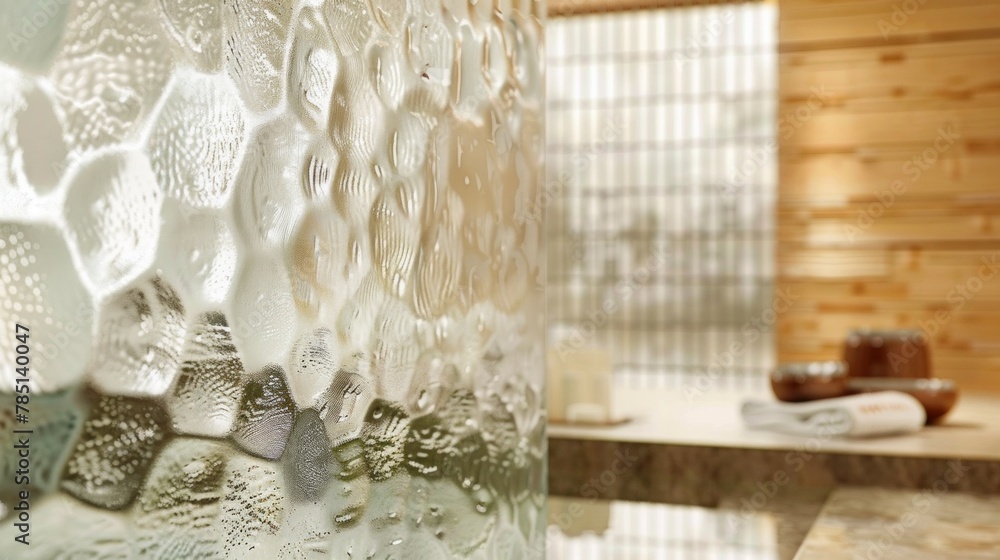 Serene Spa Bathroom with Textured Glass Partition Serene Spa Bathroom with Textured Glass Partition