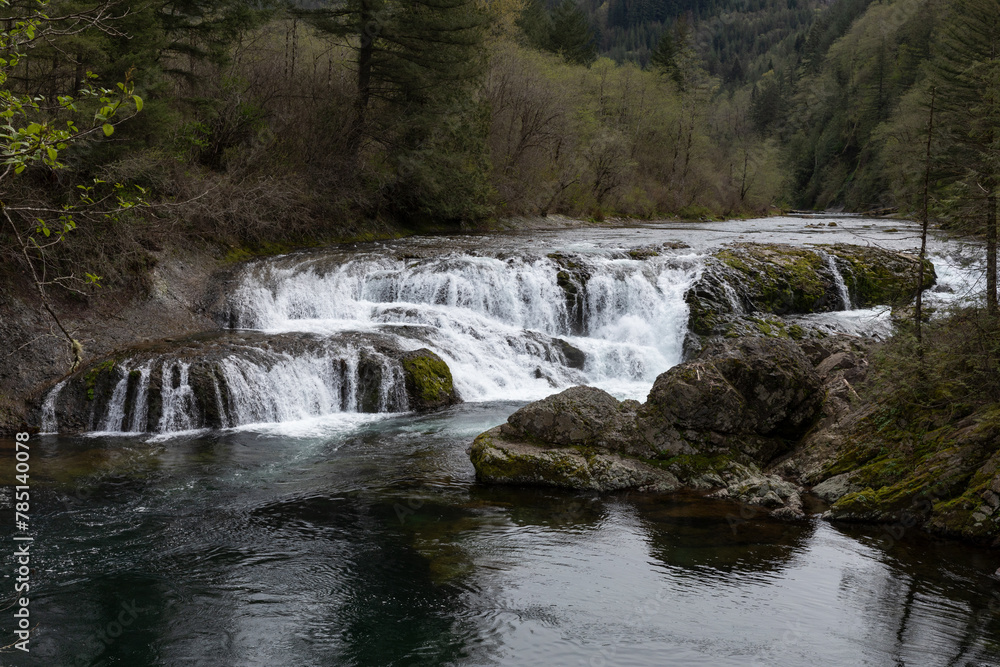 Beautiful Dougan Falls on Washougal River, Washington, captured at in spring time