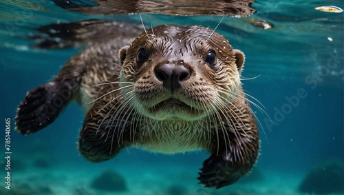 AI-generated illustration of a Close-up of an otter swimming in the ocean