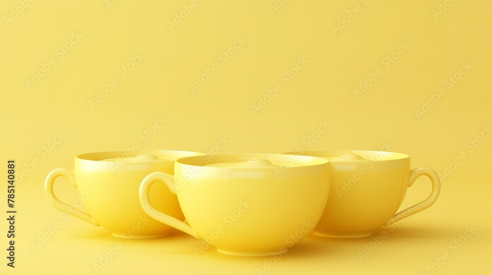 Ceramic soup cups with cream soup in them, isolated on a light yellow background. Ceramic soup cups with cream soup in them, isolated on a light yellow background.