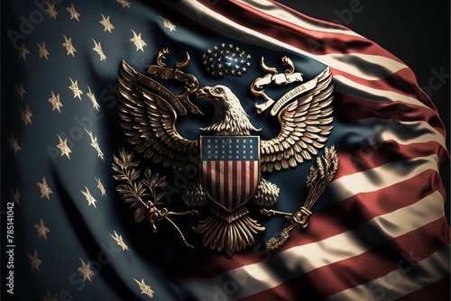 an american flag with a gold eagle and a star spangled flag