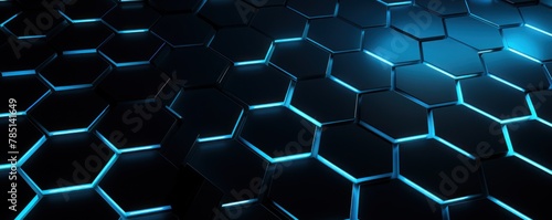 Cyan dark 3d render background with hexagon pattern 