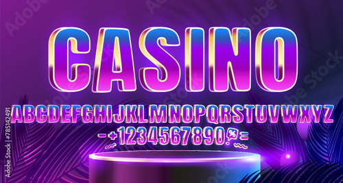 Casino golden font color. English alphabet and numbers sign. Vector illustration