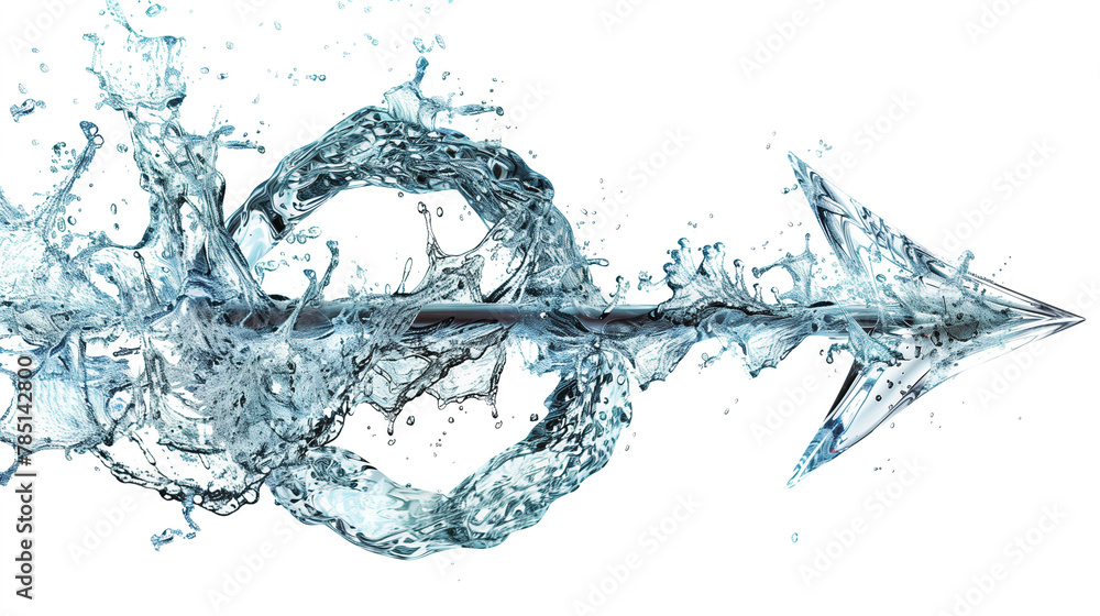 Twisted into a spiral arrow made of water splashes, isolated on white background Twisted into a spiral arrow made of water splashes, isolated on white background