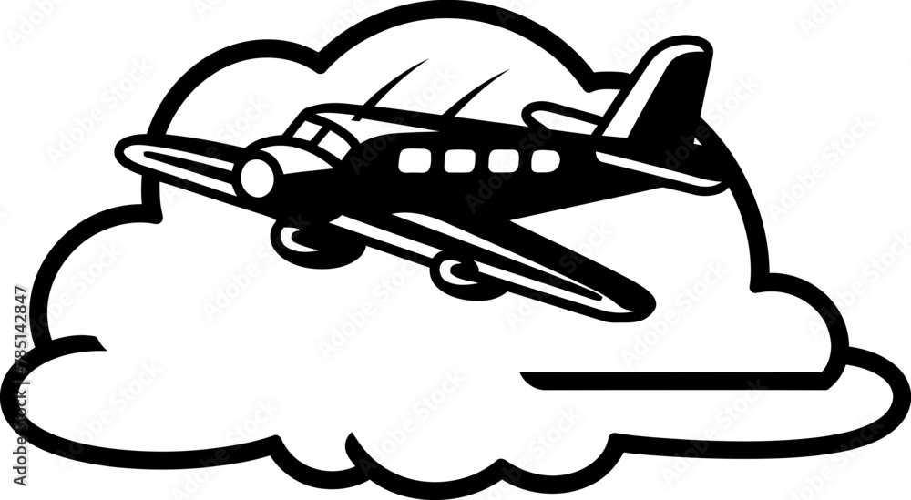 Sketchy Skyline Hand drawn Airplane Logo Whimsical Wings Doodle Aircraft Icon