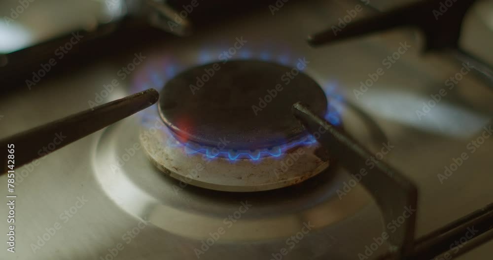 cooking pot placed on the burner of a gas stove in a household cooking pot placed on the burner of a gas stove in a household