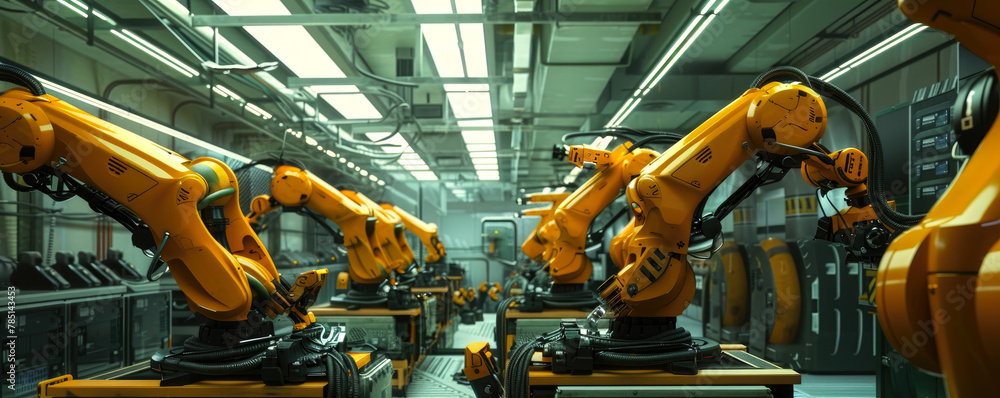robots work for people. robot works in production at the factory.