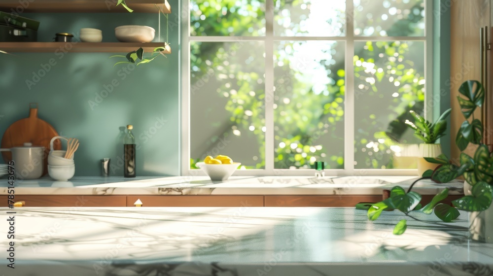 The illustration shows a marble kitchen counter with an uncovered window providing good daylighting. The illustration shows a marble kitchen counter with an uncovered window providing good daylighting.