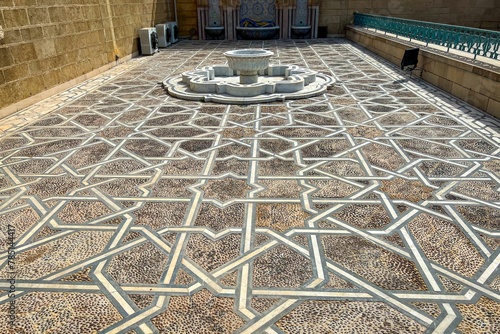 Marble fountain on the floor at the Mausoleum of Mohammed V in Rabat