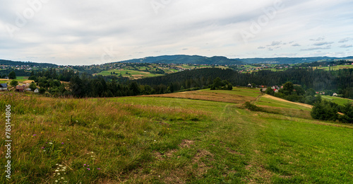 Beautiful view above Jaworzynka village in Beskid mountains in Poland